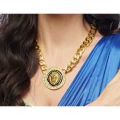 Gold Round Lion Medallion Necklace