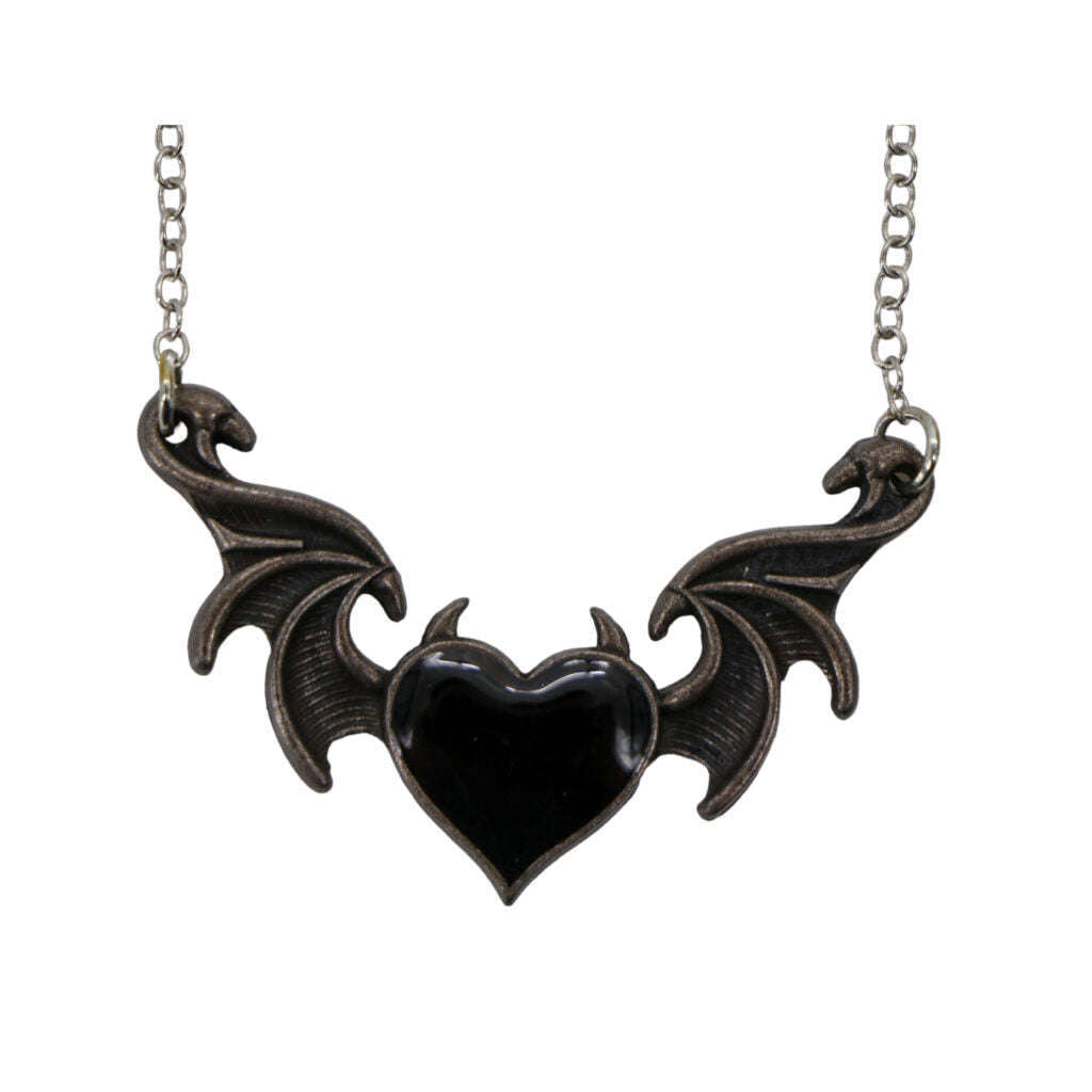 Bat Wing Stone Heart Necklace