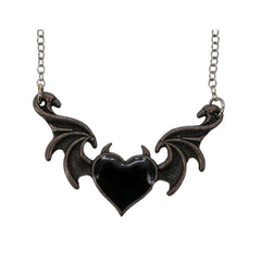 Bat Wing Stone Heart Necklace