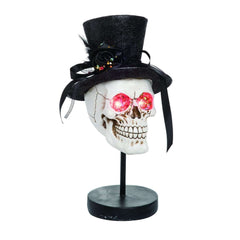 11" Resin Light Up Glitter Top Hat Skull