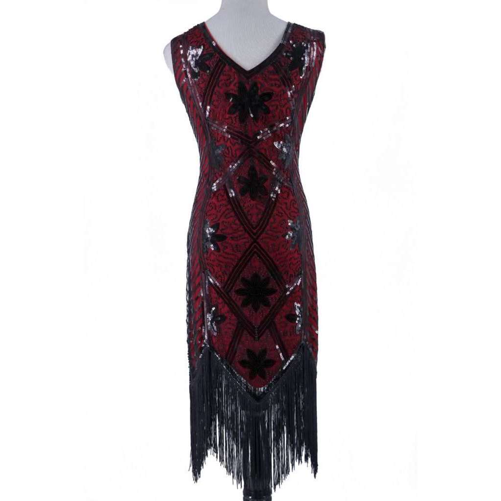 Red & Black Beaded Flapper Dress