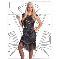 Black Beaded Mesh Flapper Dress