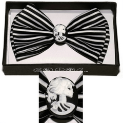 Black & White Striped Cameo Bow Tie