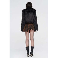 Punk Rave Simple Punk Black Faux Fur Coat