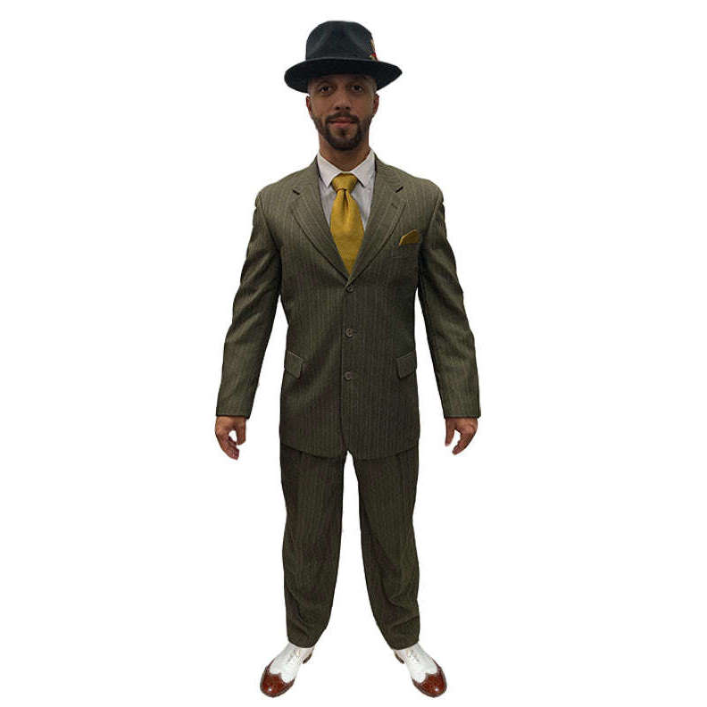 1920s Three Piece Grey Striped Suit Men's Costume