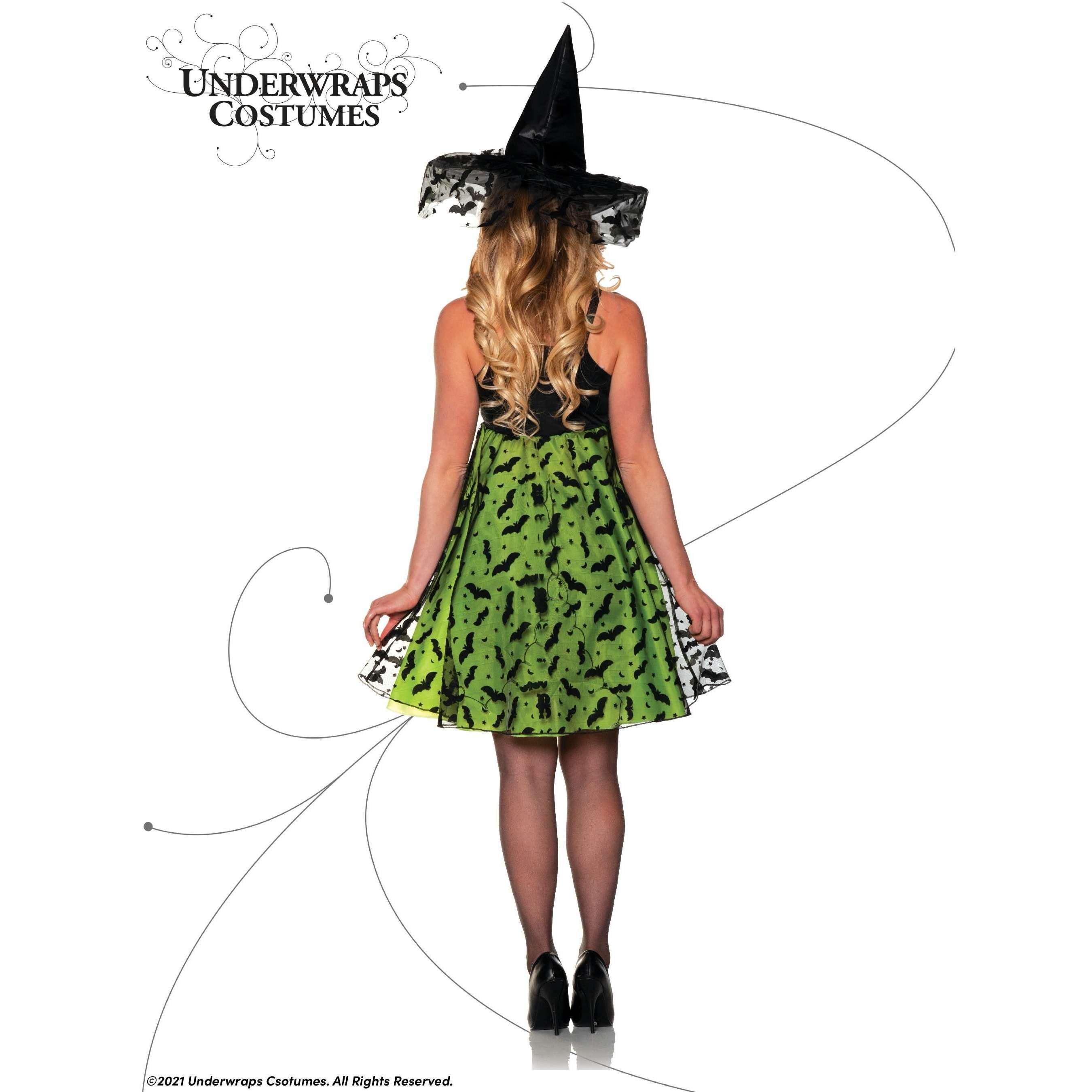 Bibity Witch Green & Black Light Up Women's Costume & Hat