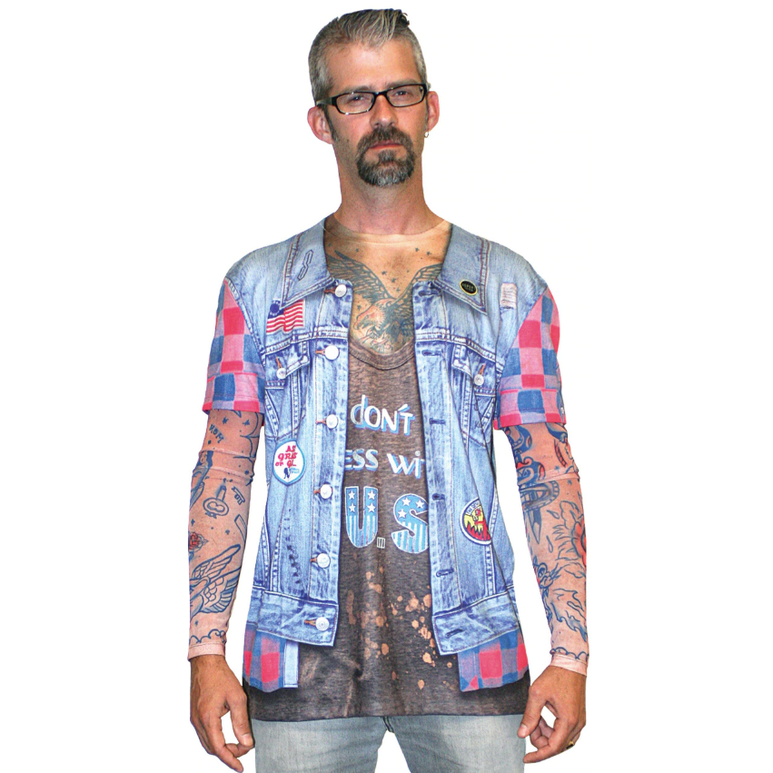 Mens Jean Jacket Tattoo Long Sleeve T-Shirt