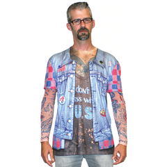 Mens Jean Jacket Tattoo Long Sleeve T-Shirt