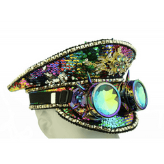 Burning Man Rainbow Sequin Hat w/ Spiked Goggles