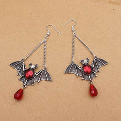 Bat Dangling Red Gem Earrings