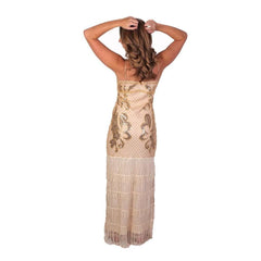 Long Beige Flapper Fringe Dress