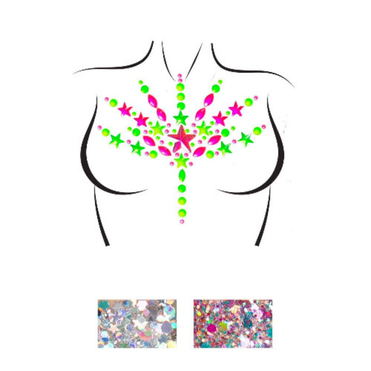 BLISS Neon Glow In The Dark Jewel Body Stickers w/ Body Glitter Packets