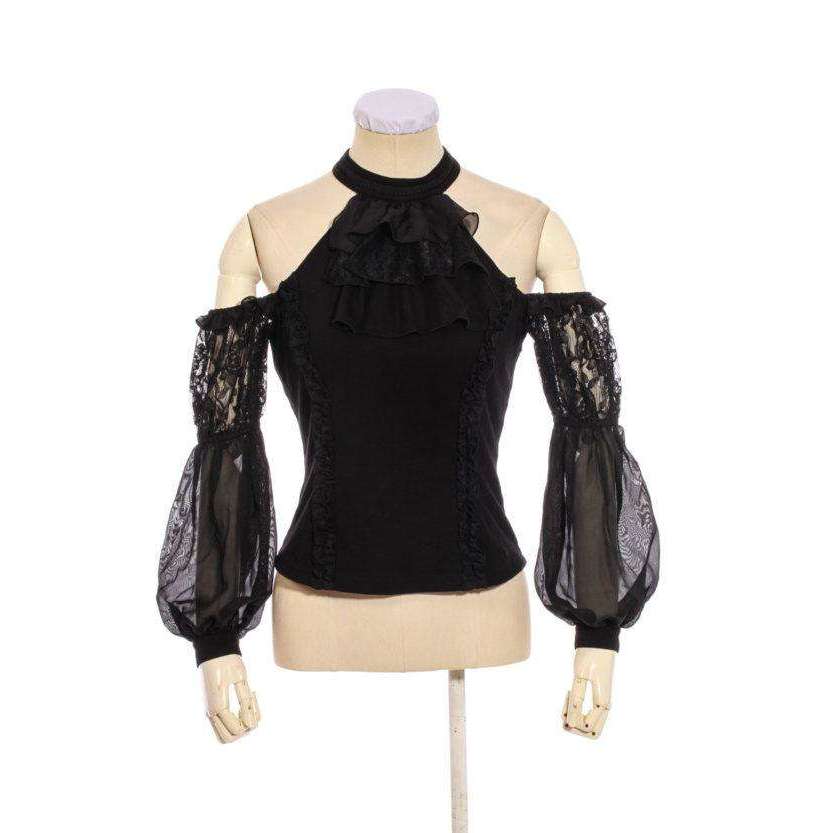 Black Lace Gothic Cold Shoulder Top