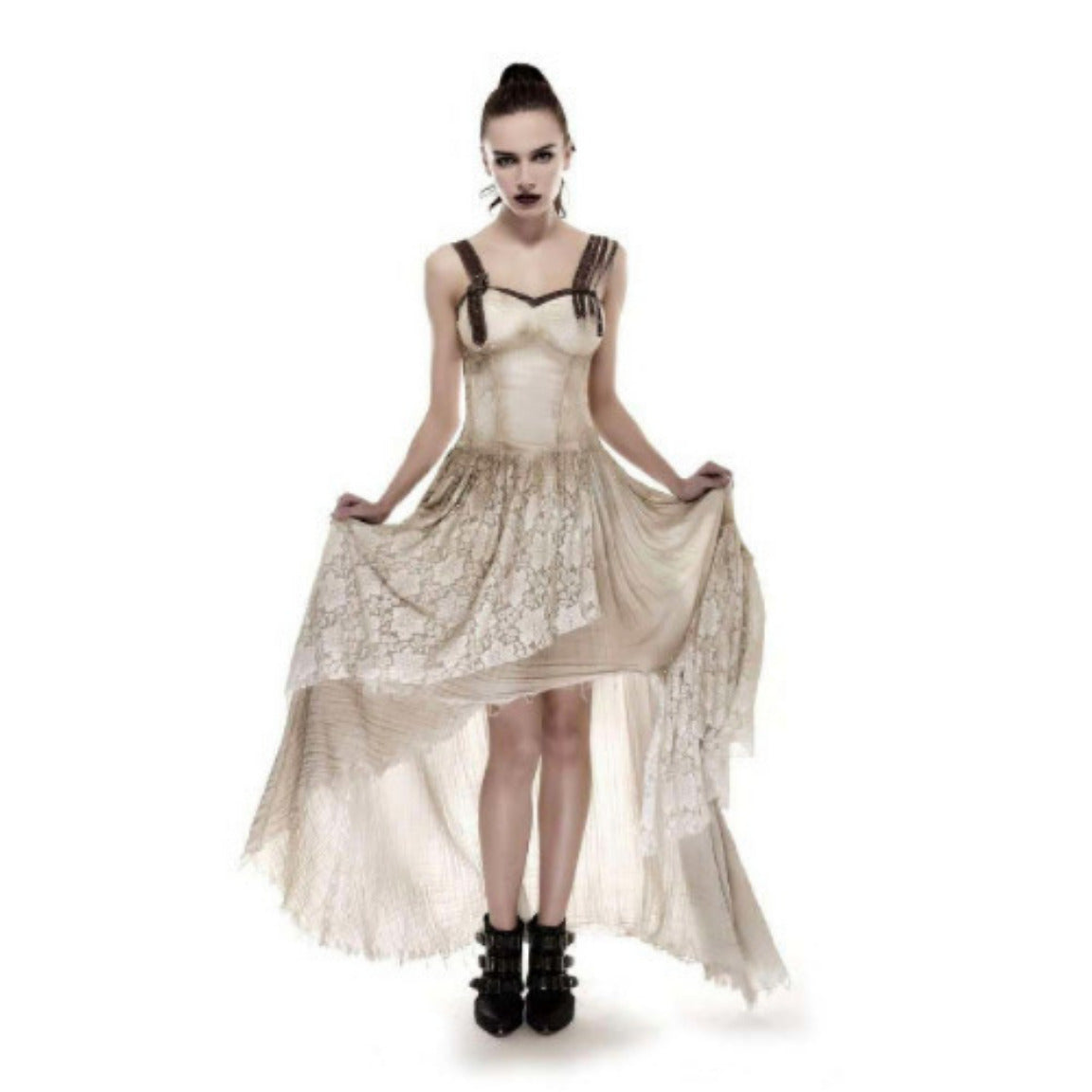 Asymmetrical Hem Lace Matching Steampunk Dress