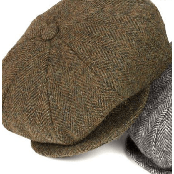 Brown Herringbone Newsboy Cap