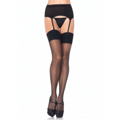 Plus Size Black Spandex Sheer Garter Belt & Stocking