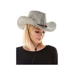 Grey Leather Like Cowboy Hat