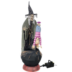 Stew Brew Witch w/ Screaming Kid & Fog Machine Animated Prop Decoration