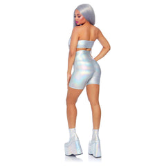 Holographic Spandex Bandeau & Bike Shorts Set