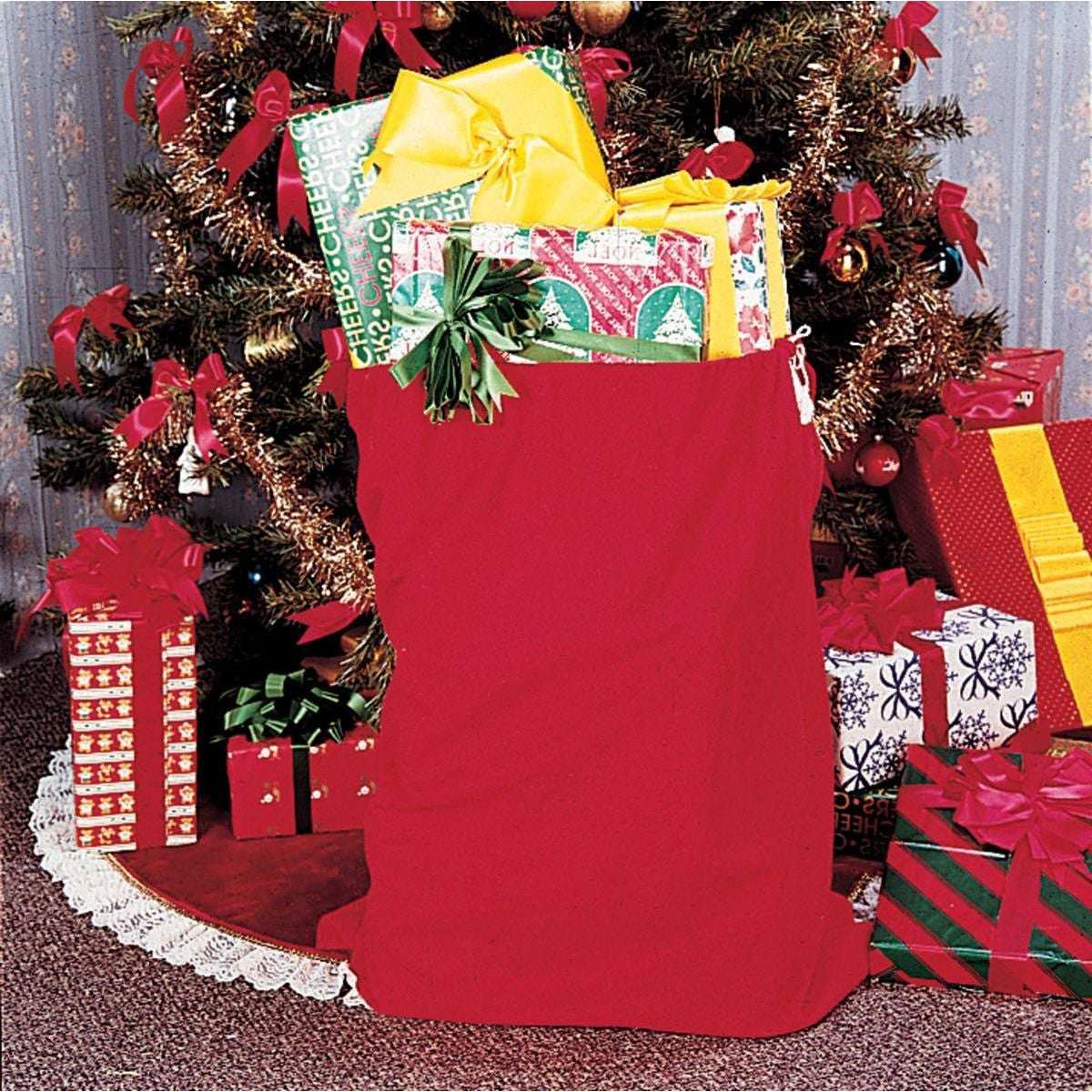 Crimson Velour Santa's Christmas Toy Bag