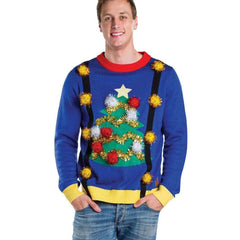 Men's Ugly Christmas Tree Christmas Sweater w/ Suspenders