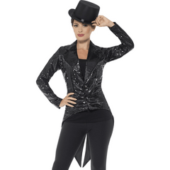 Dazzling Black Sequin Adult Tailcoat Jacket