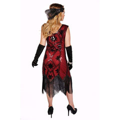 Red & Black Beaded Flapper Dress