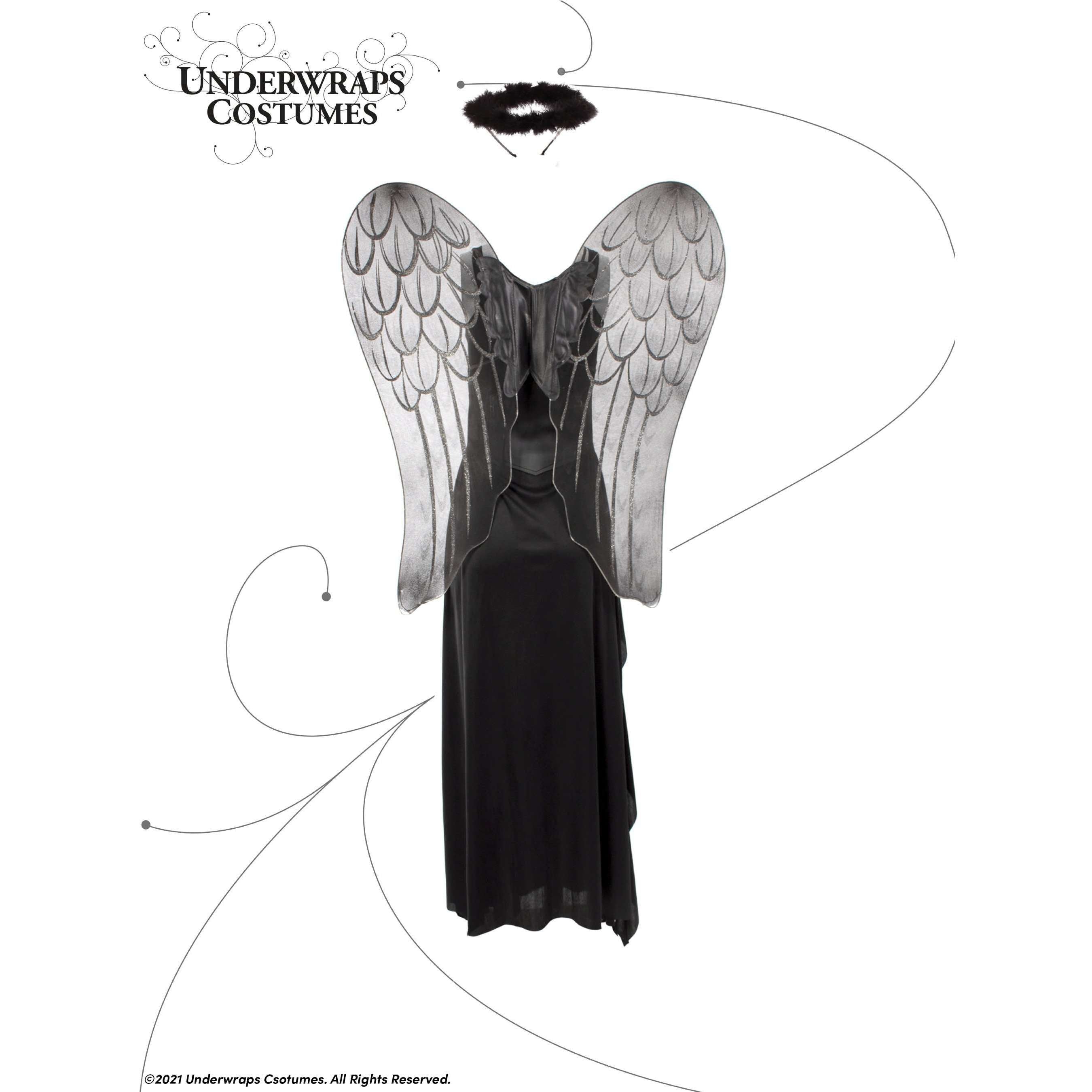 Dark Angel Black Dress Women's Adult Costume w/ Wings & Halo