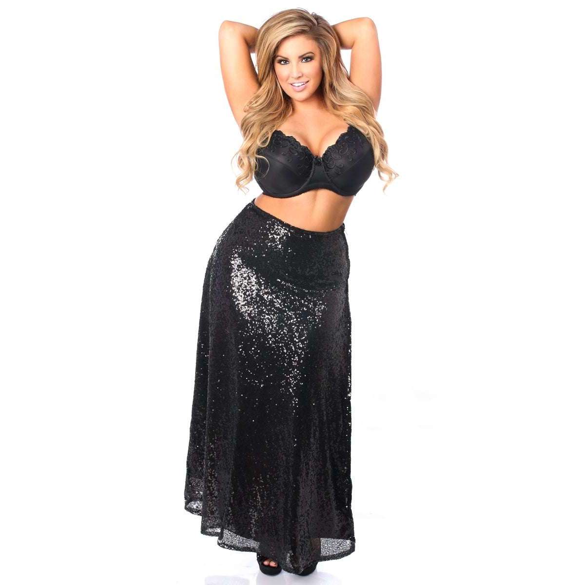 Top Drawer Long Black Sequin Skirt