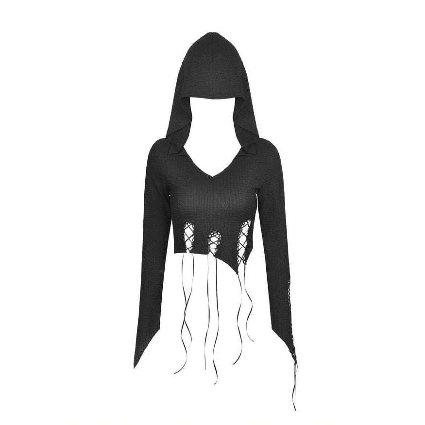 Punk Sexy Black Rope Hoodie Top