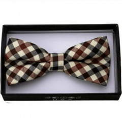 Brown, Beige & Black Plaid Bow Tie