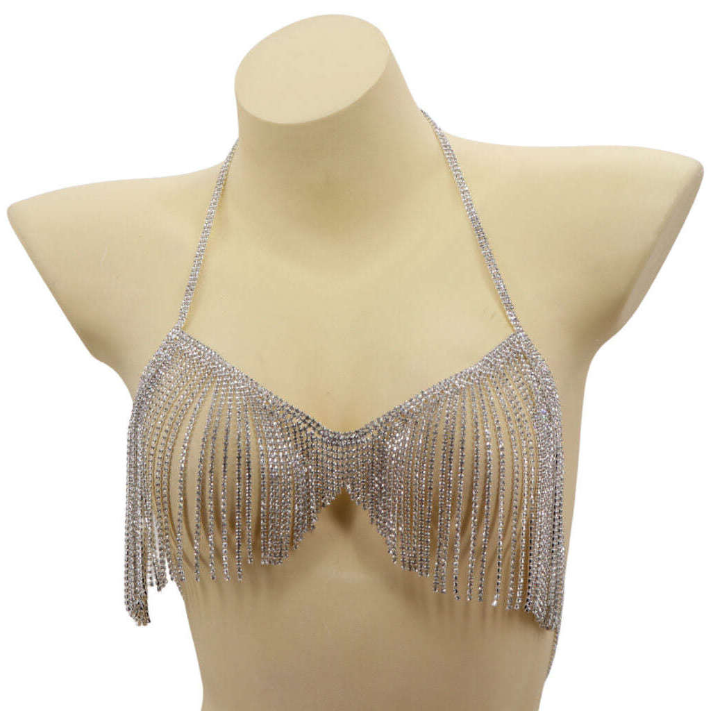 Halter Rhinestone Fringe Bralette Top