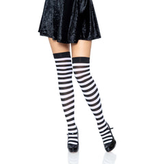 Nylon Striped Thigh High Stockings