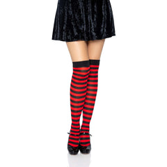 Nylon Striped Thigh High Stockings