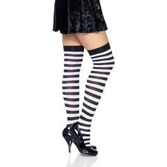 Nylon Striped Thigh High Stockings