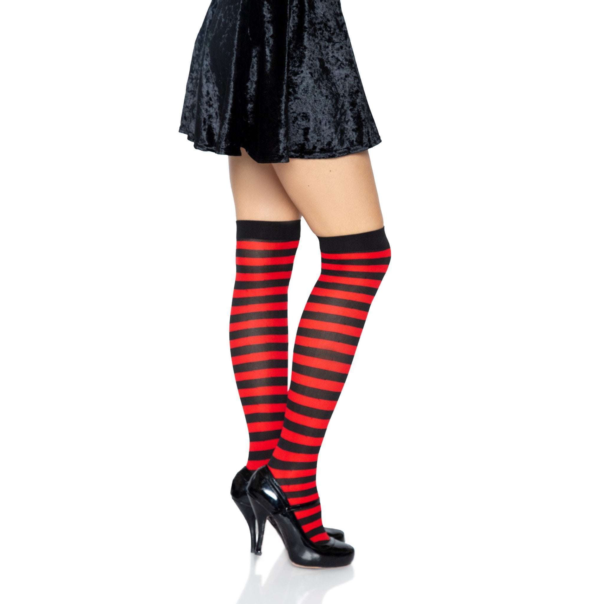 Nylon Striped Thigh High Stockings