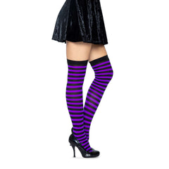 Nylon Striped Thigh High Stockings