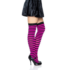 Nylon Striped Thigh High Stockings