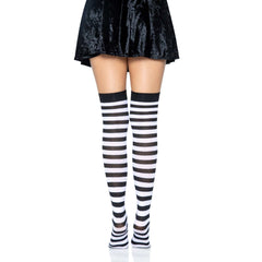 Nylon Striped Thigh High Stockings