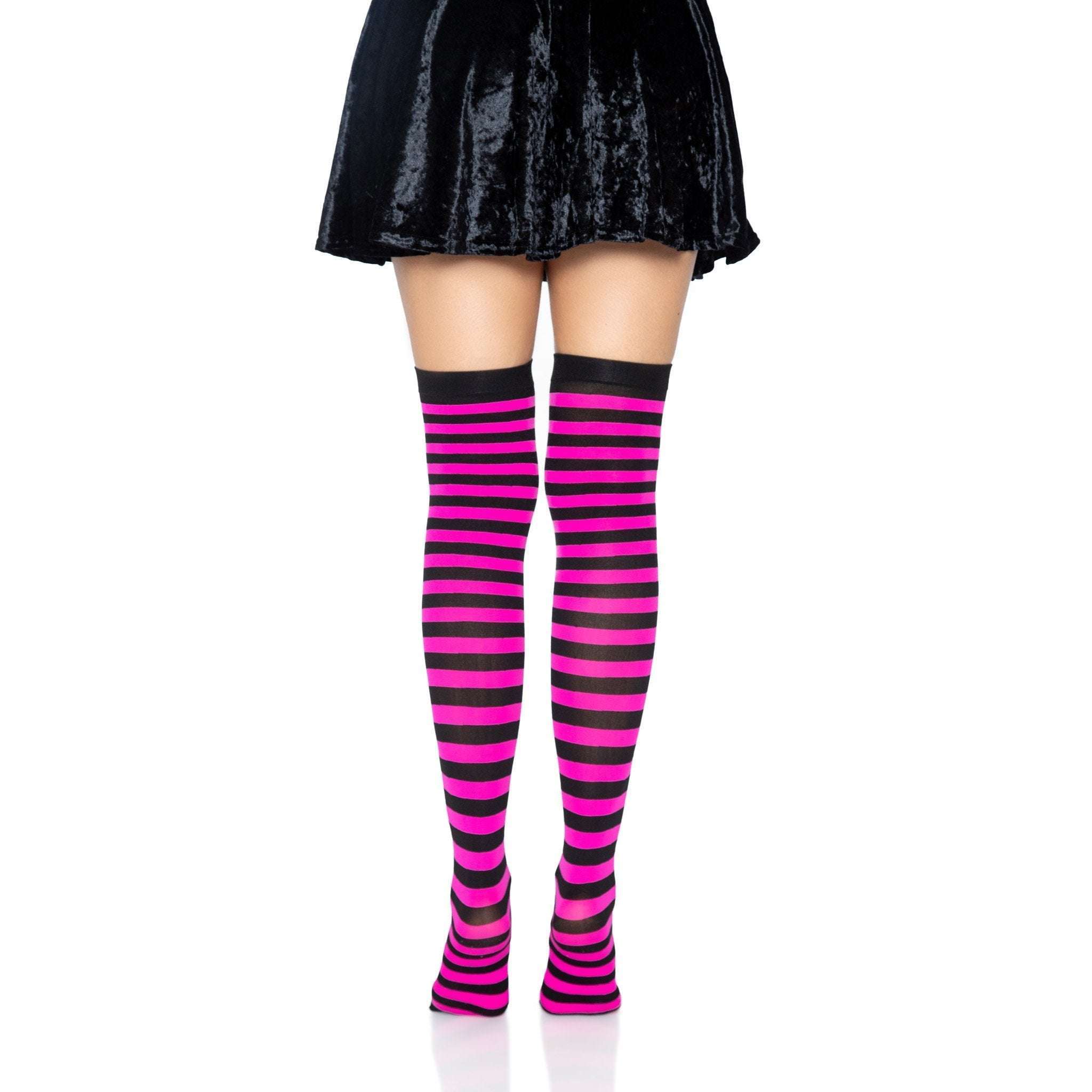 Nylon Striped Thigh High Stockings