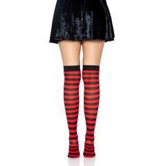 Nylon Striped Thigh High Stockings