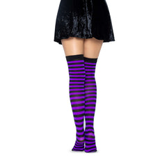 Nylon Striped Thigh High Stockings