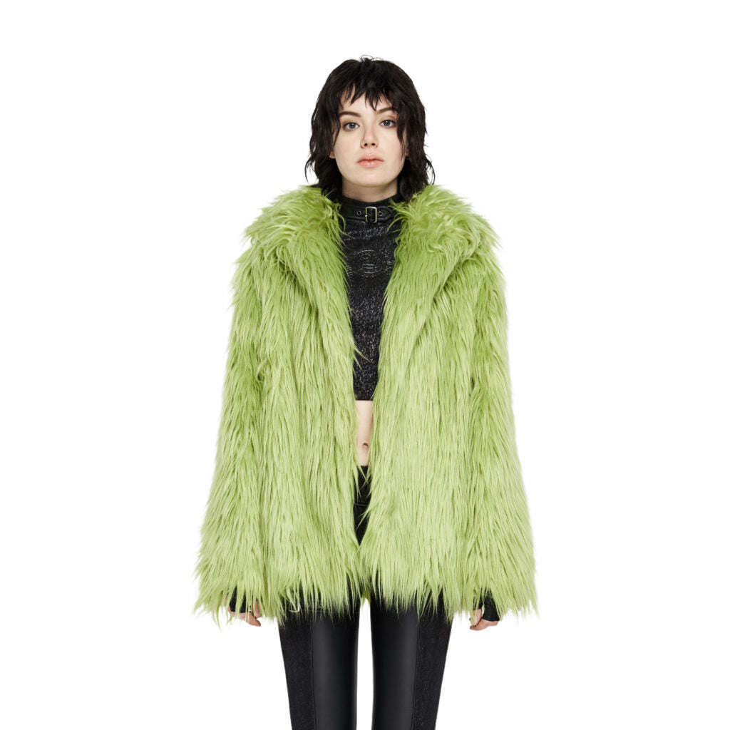 Simple Punk Green Faux Fur Coat