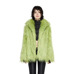 Simple Punk Green Faux Fur Coat