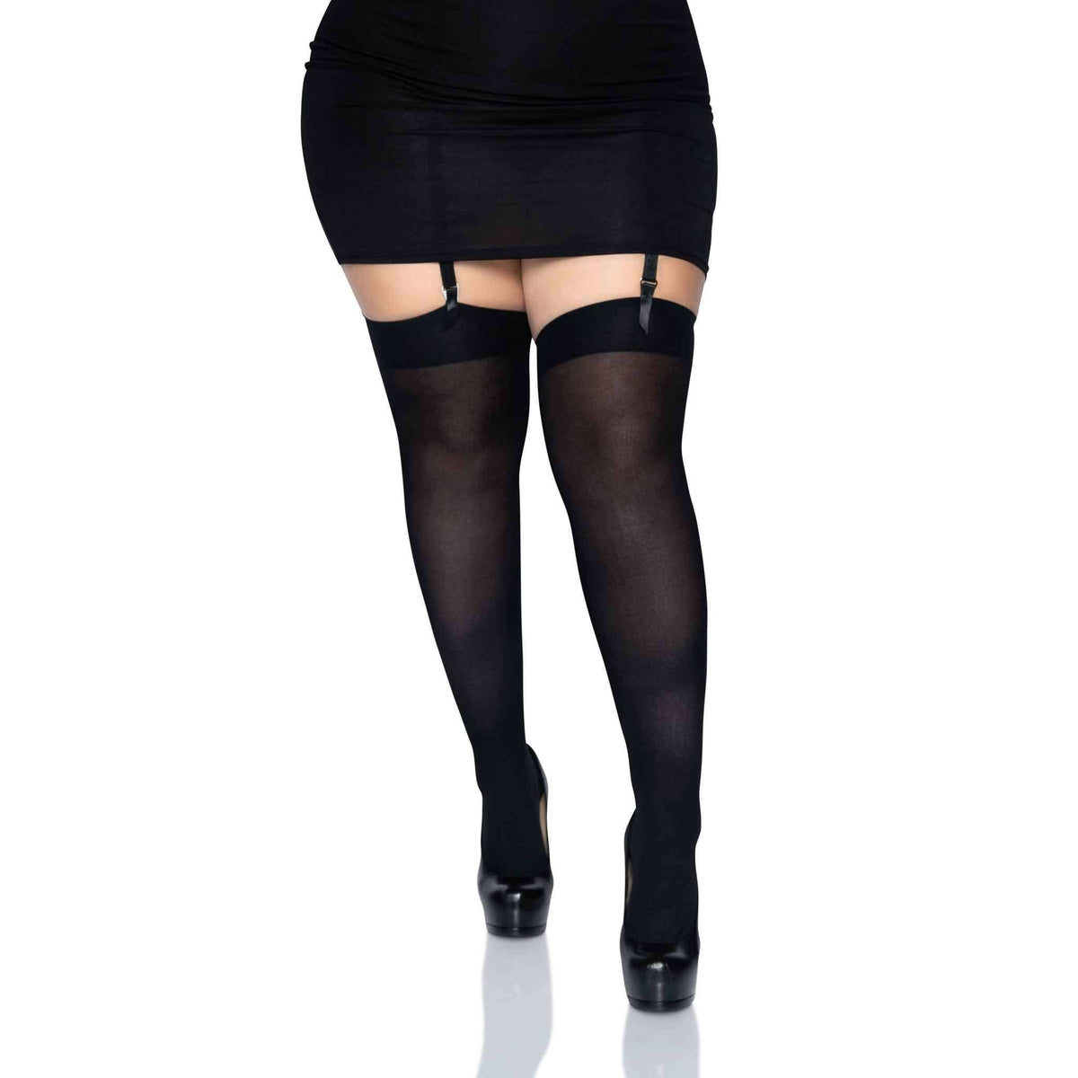 Plus Size Opaque Nylon Thigh High Stockings