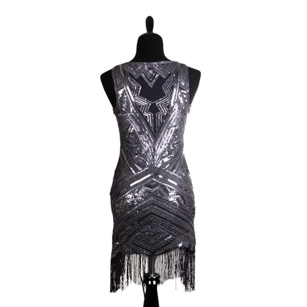 Grey Art Deco Sequin Flapper Dress