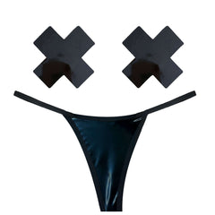 DOM Squad Black Wet Vinyl Pastie and Pantie Lingerie Set