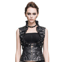 Punk Underbust PU Vest with High Ruffle Neck