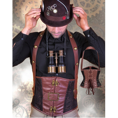 Brown Steampunk Men’s Waist Corset with Neck Strap