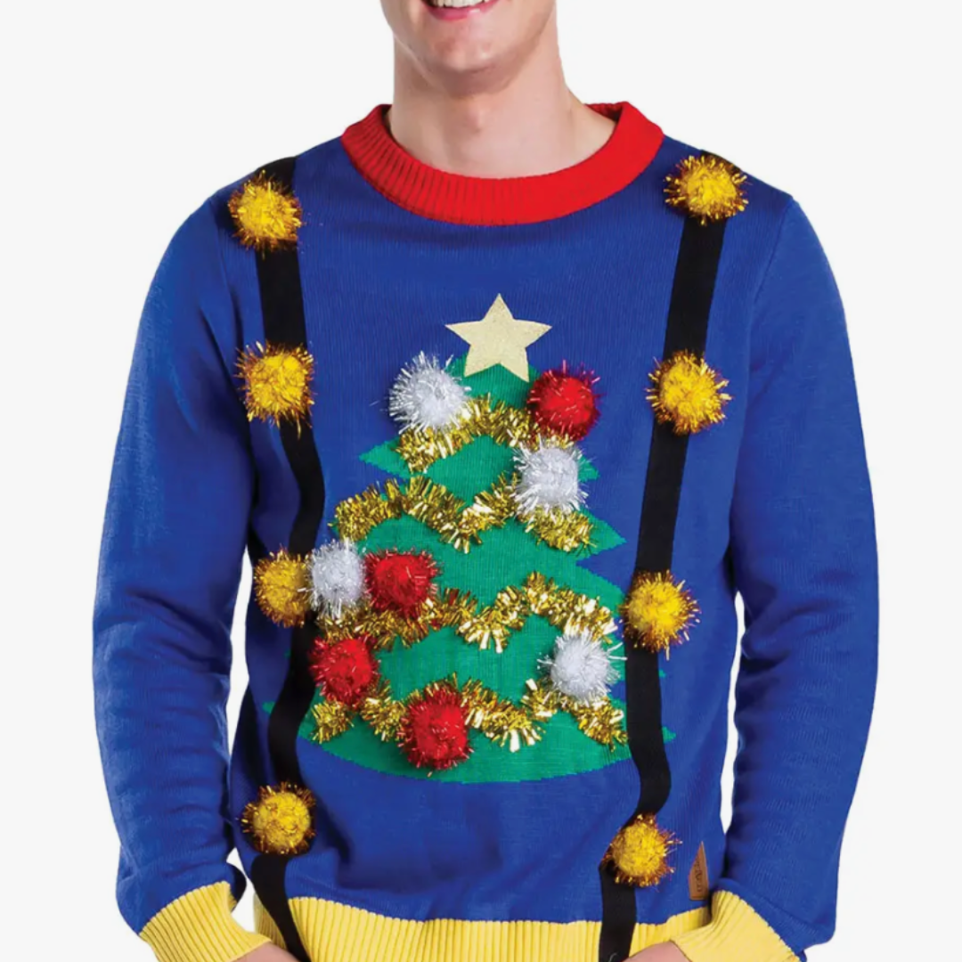 Men's Ugly Christmas Tree Christmas Sweater w/ Suspenders